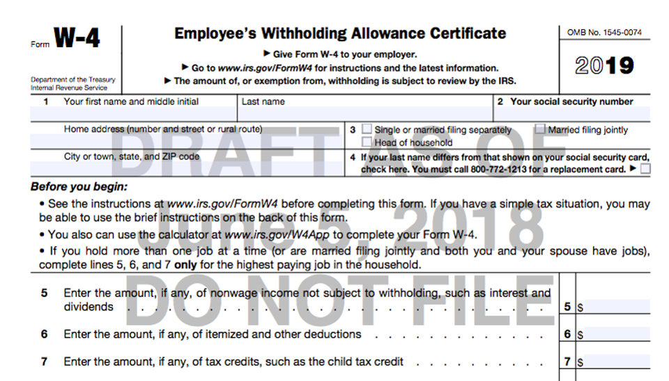 image of IRS Form W-4